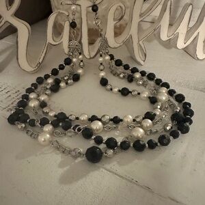 Premier Designs Black and White Beaded Necklace